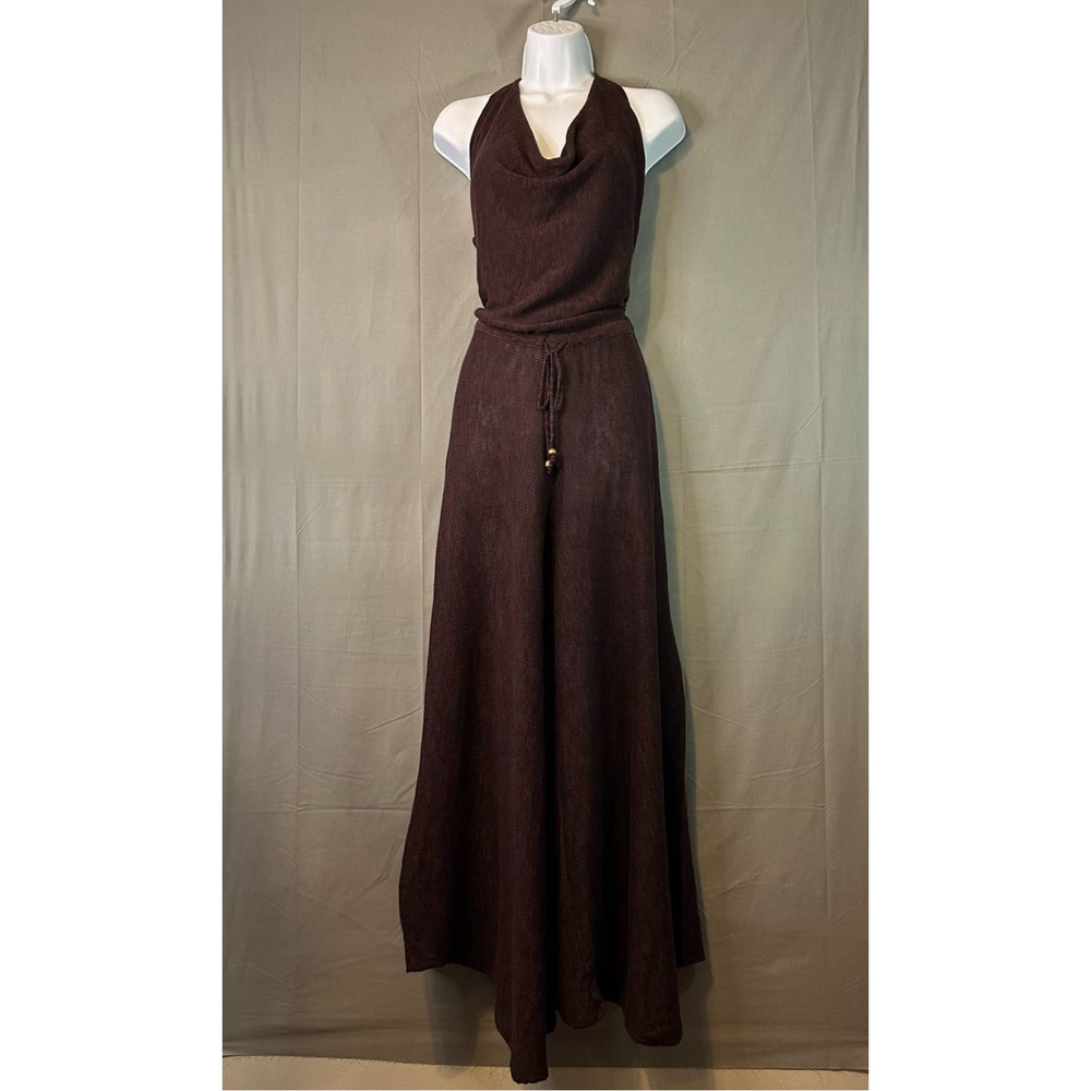 Free People Chocolate Brown Halter Jumpsuit with Cowl Neck